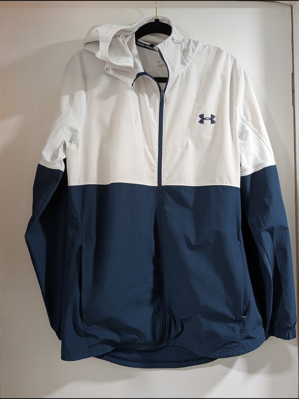 Under Armour Two-Tone White and Navy Windbreaker Jacket